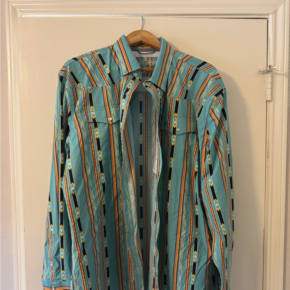 Stylish Teal Striped Men's Button Down Shirt
